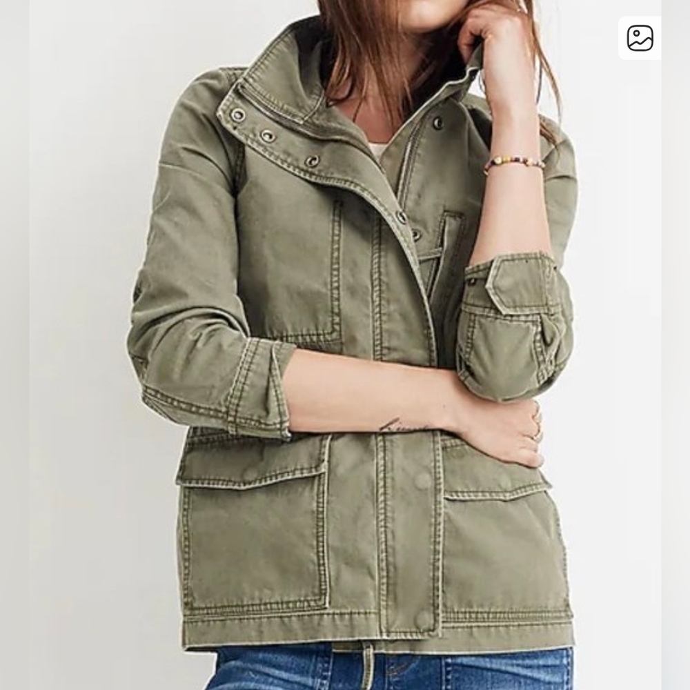 Madewell Utility Jacket In Olive Green Color with Front Pockets Size Small